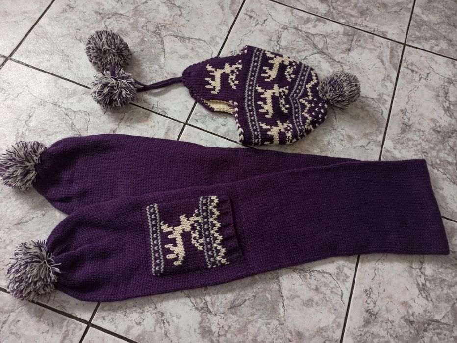 Komplet zimowy: czapka + szalik z kieszeniami na ręce, damski lub dzie