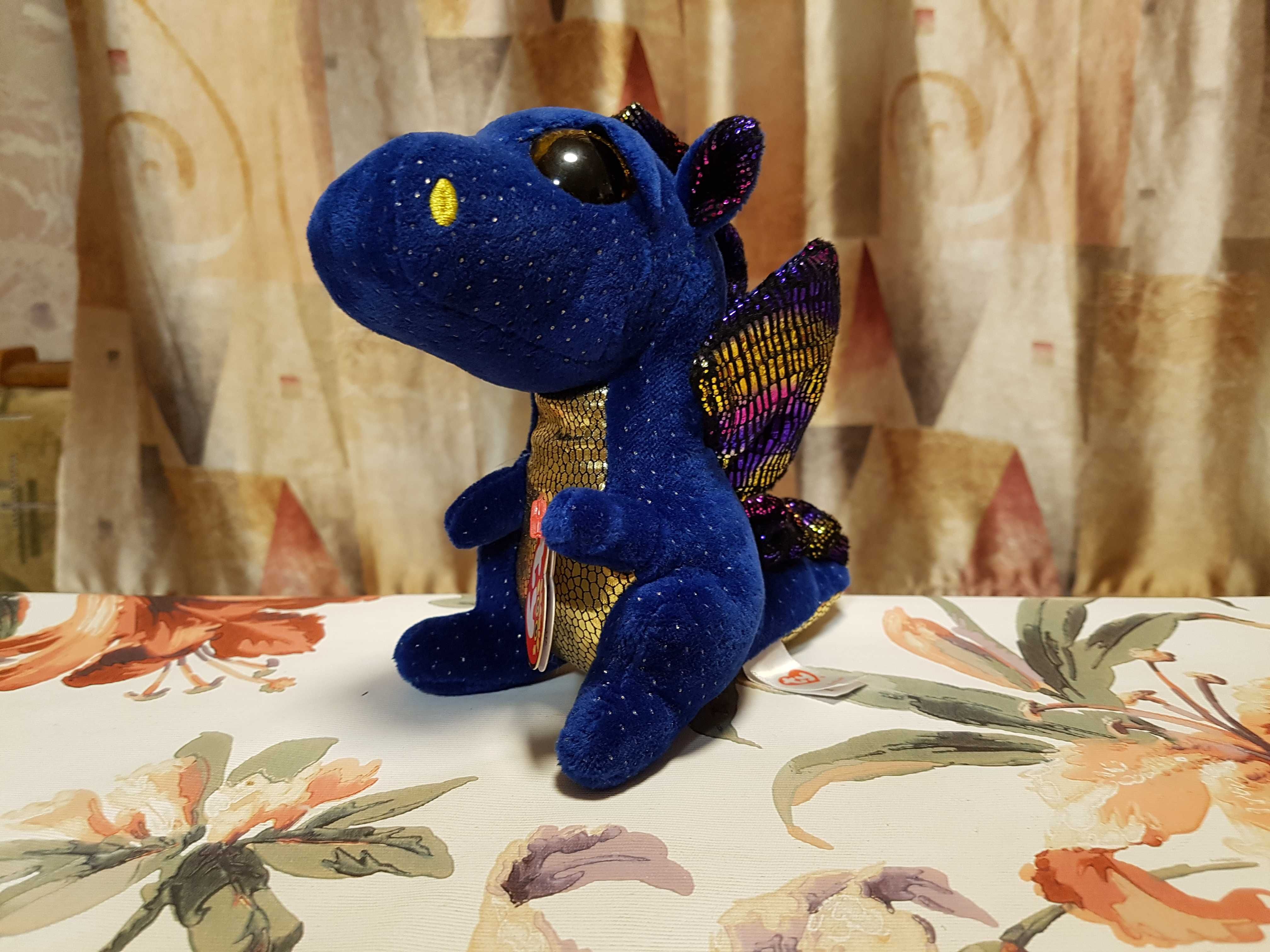 TY Beanie Boos дракон синий SAFFIRE, динозавр бархатный Оригинал 15 см