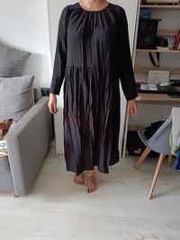 Sukienka H&M L czarna długi rękaw oversize maxi za łydkę hm luźna