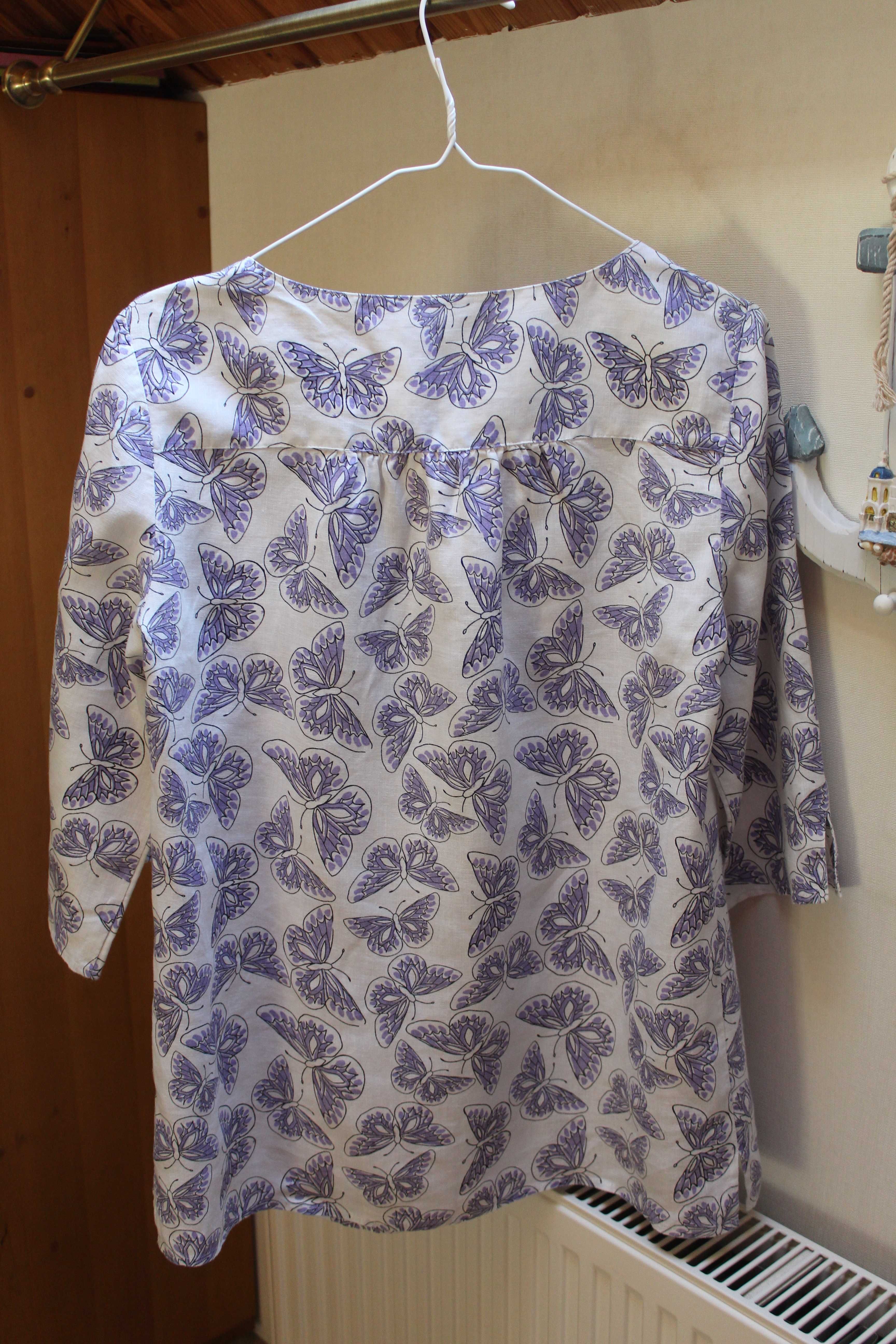Блуза, рубашка, лен, бабочки, Laura Ashley, р 14, 48