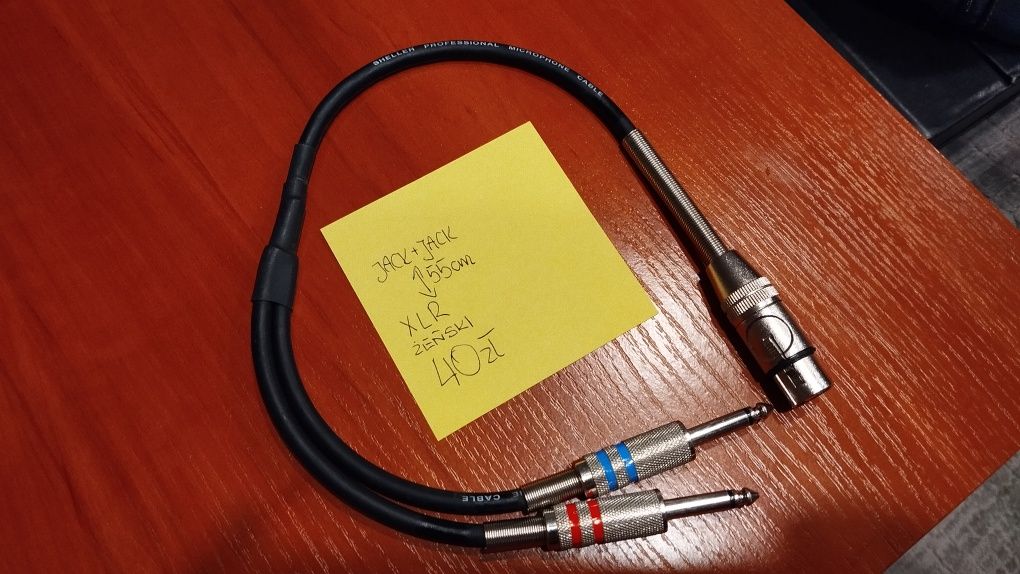 Kabel przewód Xlr - 2x Jack Jack