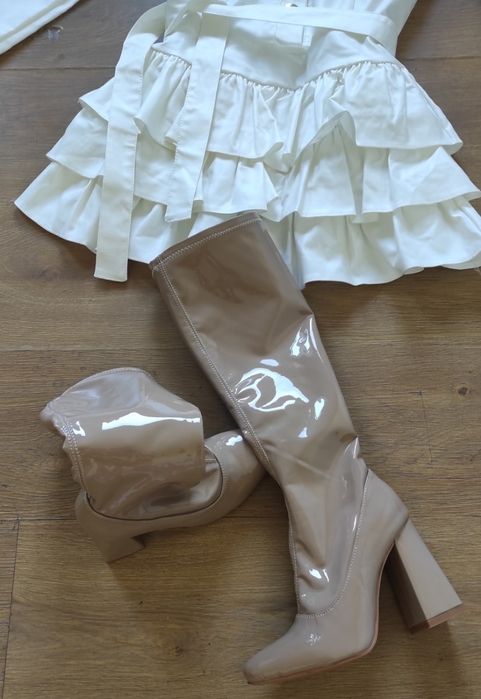 Kozaki do kolan klocek obcas ręcznie robione Us7