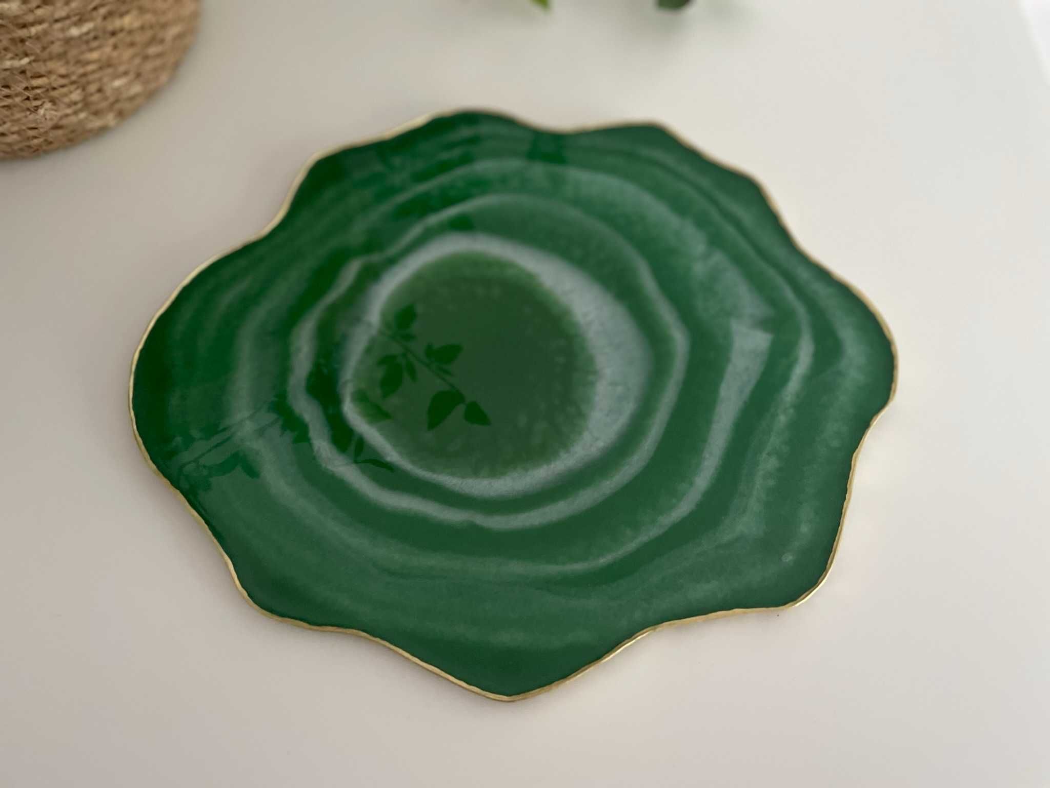 Taca zielona biała agat podkładka dekoracyjna z żywicy epoksydowej