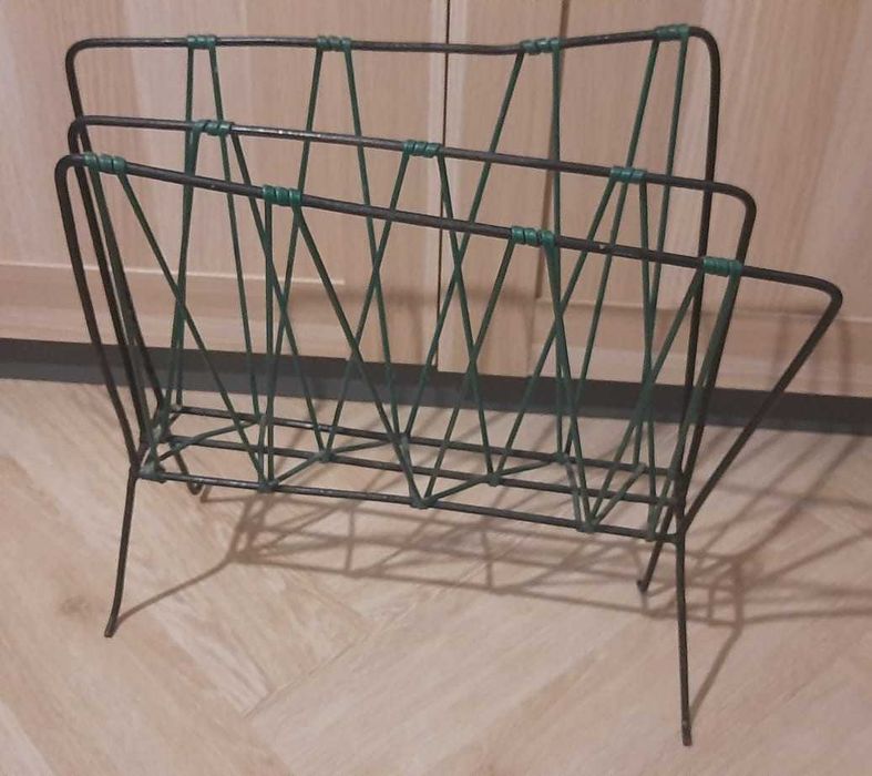 Gazetnik Stojak na Gazety PRL | Druciany Vintage MCM | Zielony Design