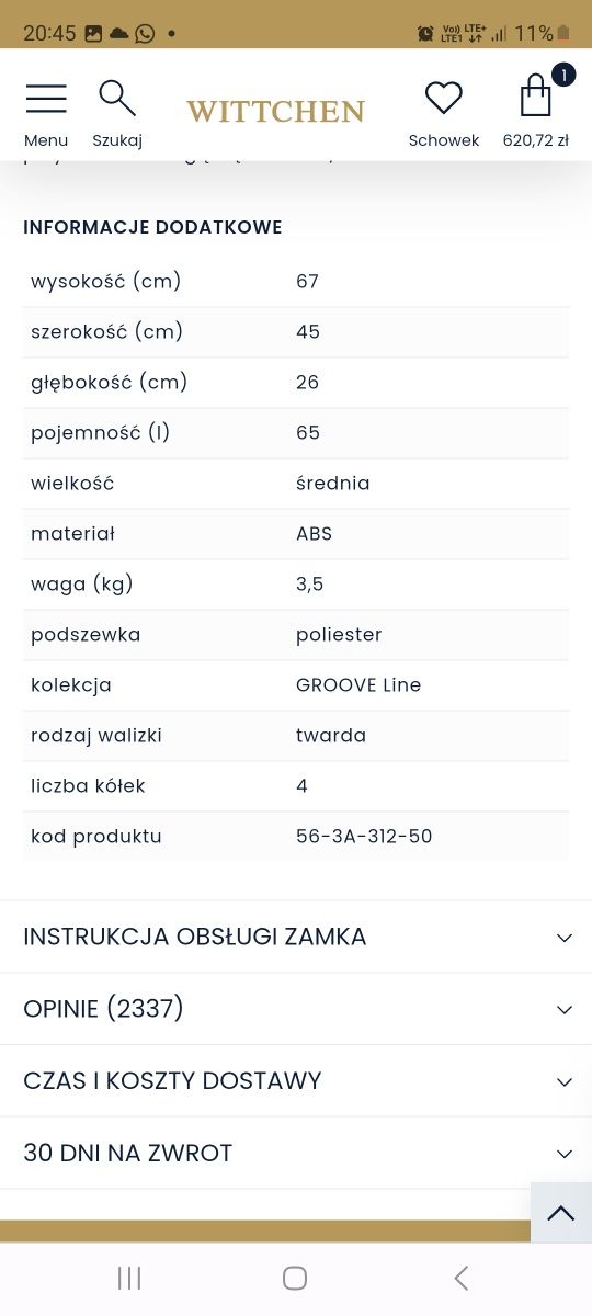 Walizka Wittchen nowa żółta 65 l 67x45x26