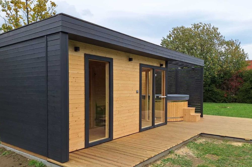 sauna ogrodowa z miejscem na balie, spa zewnetrzne producent