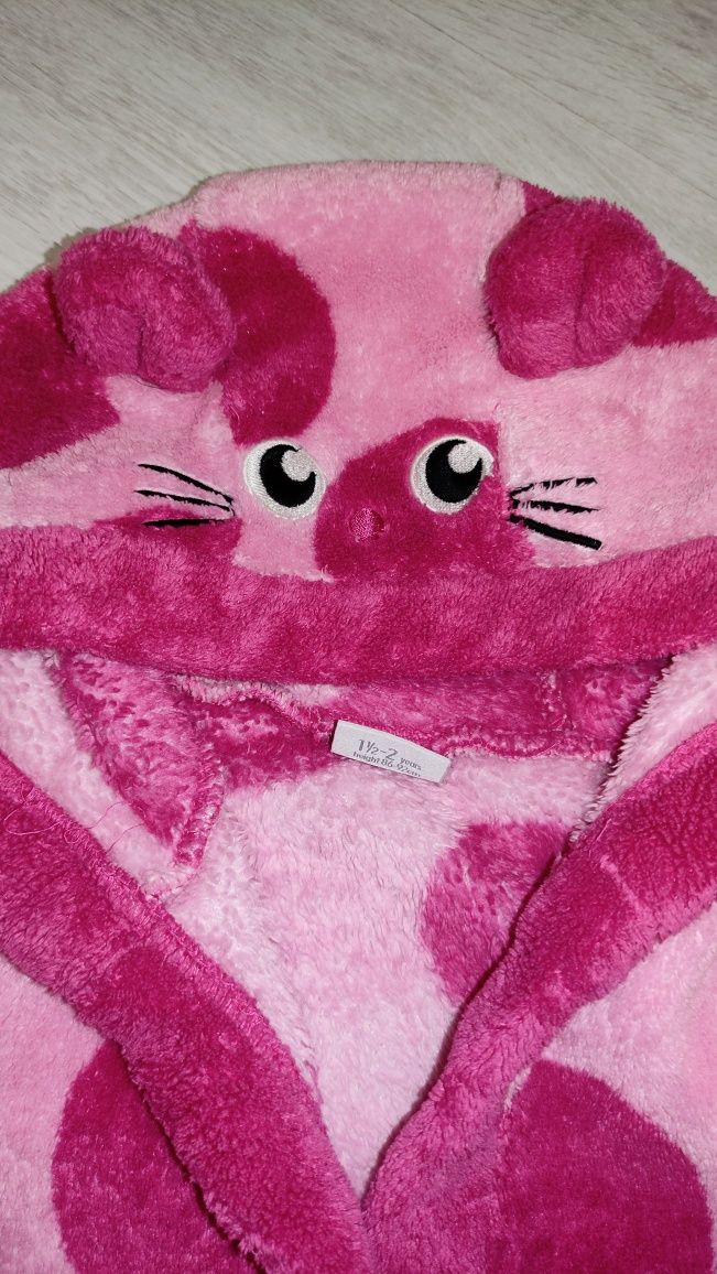 Халат MiniClub з вушками 1.5-2 роки 86-92 см рожевий Котик