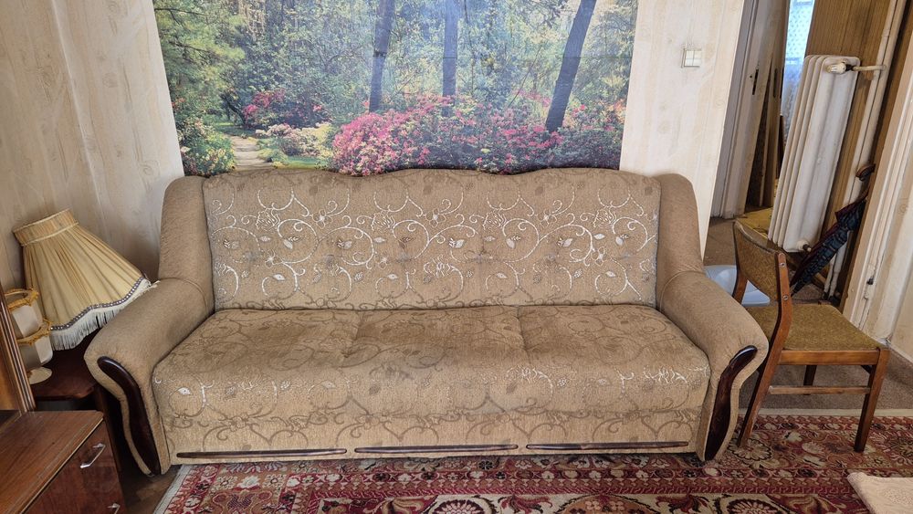 Komplet mebli PRL, wysoki połysk - meblościanka, szafy, fotele