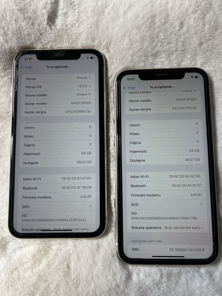 Telefony  Iphone 11 białe (2szt)