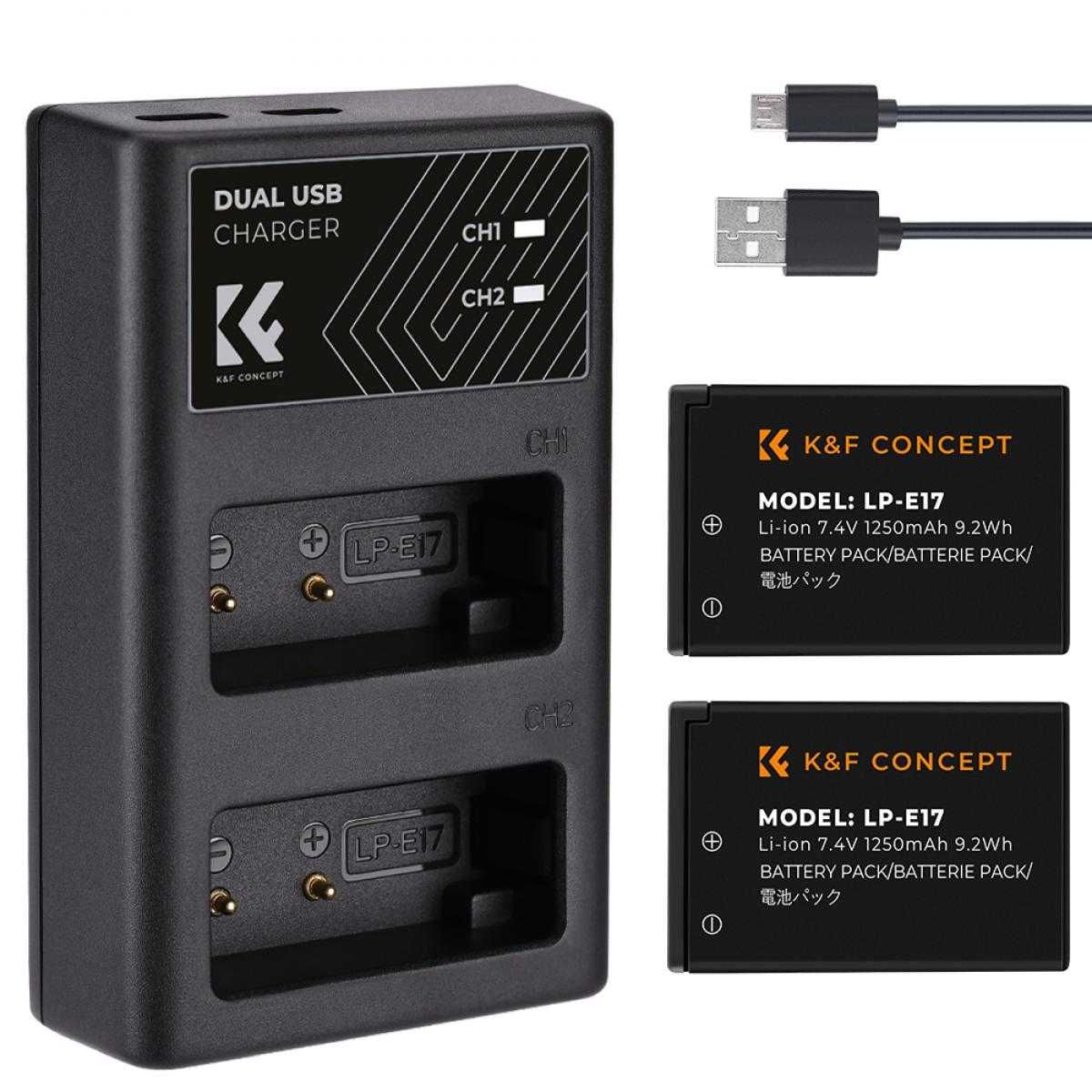 Carregador Duplo K&F Concept + 2x Baterias Canon LP-E17