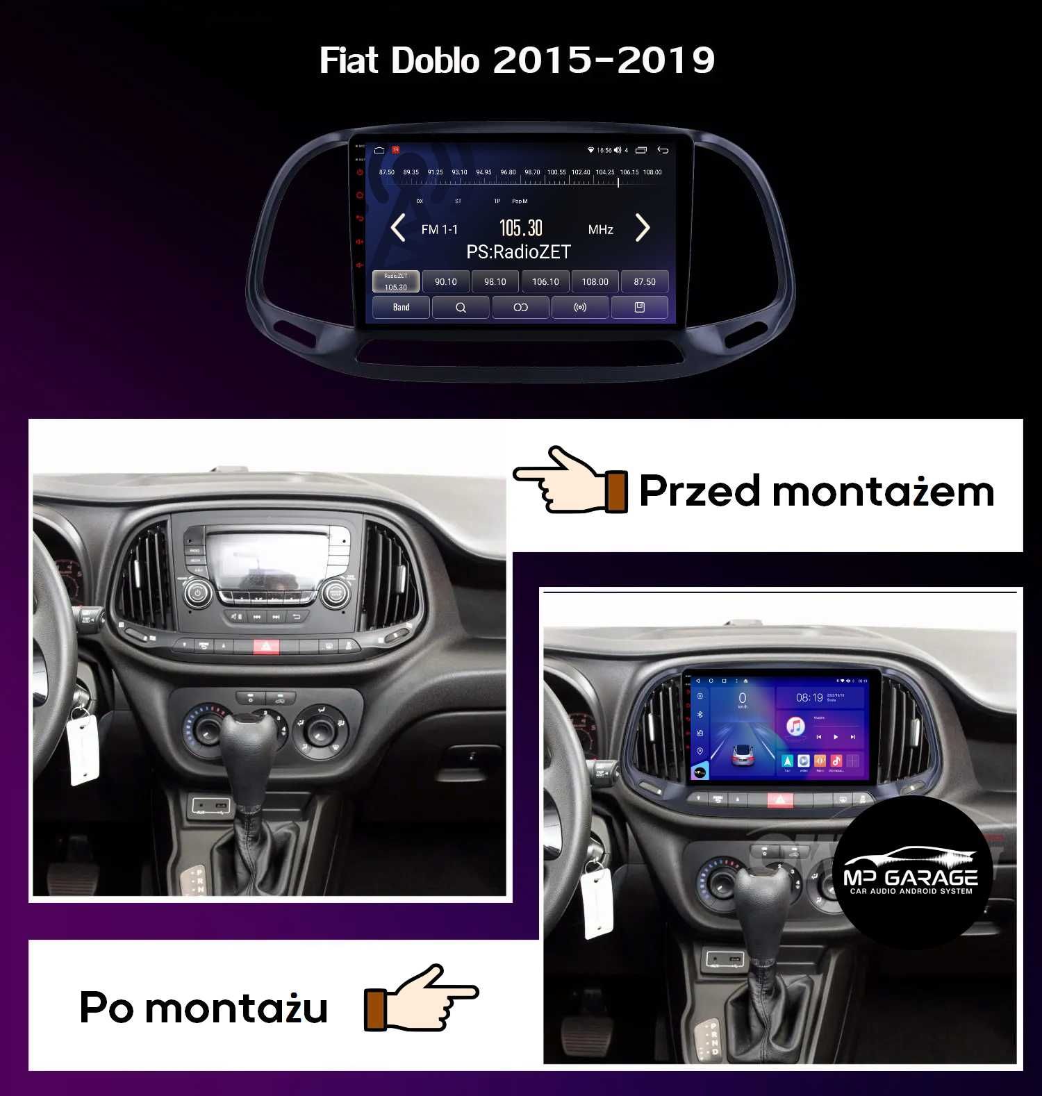 Nawigacja Fiat Doblo Android Qled CarPlay/AA 4G LTE Montaż Gwarancja