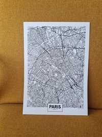 Nowa mapa A4! Paryż mapa miasta czarno-biały plakat