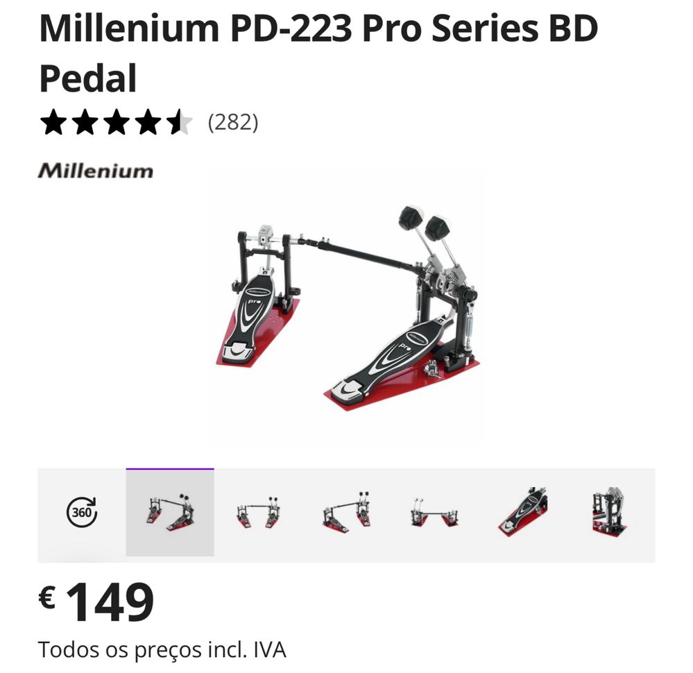 Pedal doble bumbo + pad de treino Millenium