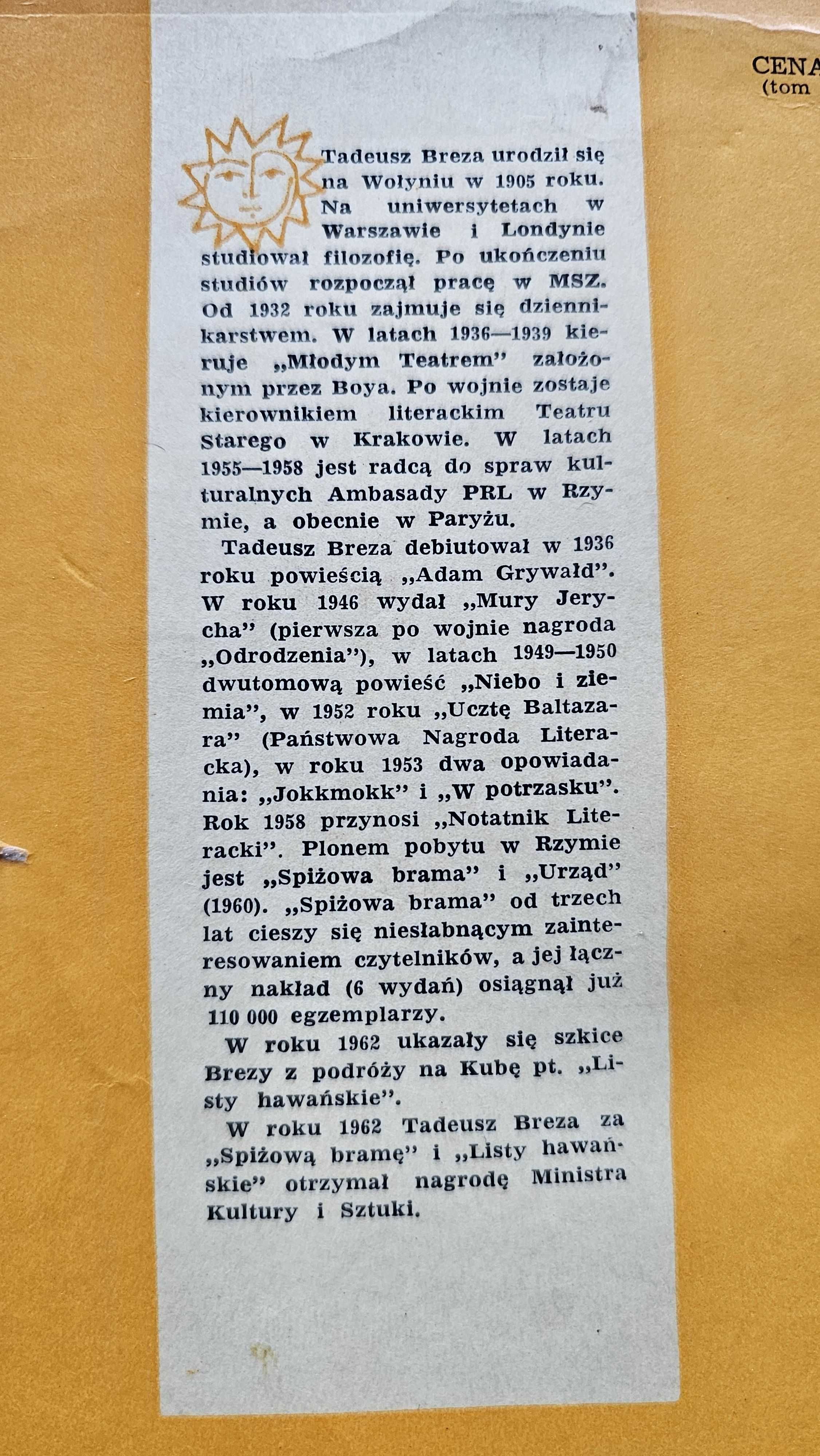 A6 Tadeusz Breza - Spiżowa brama Notatnik rzymski z lat 50 OPIS