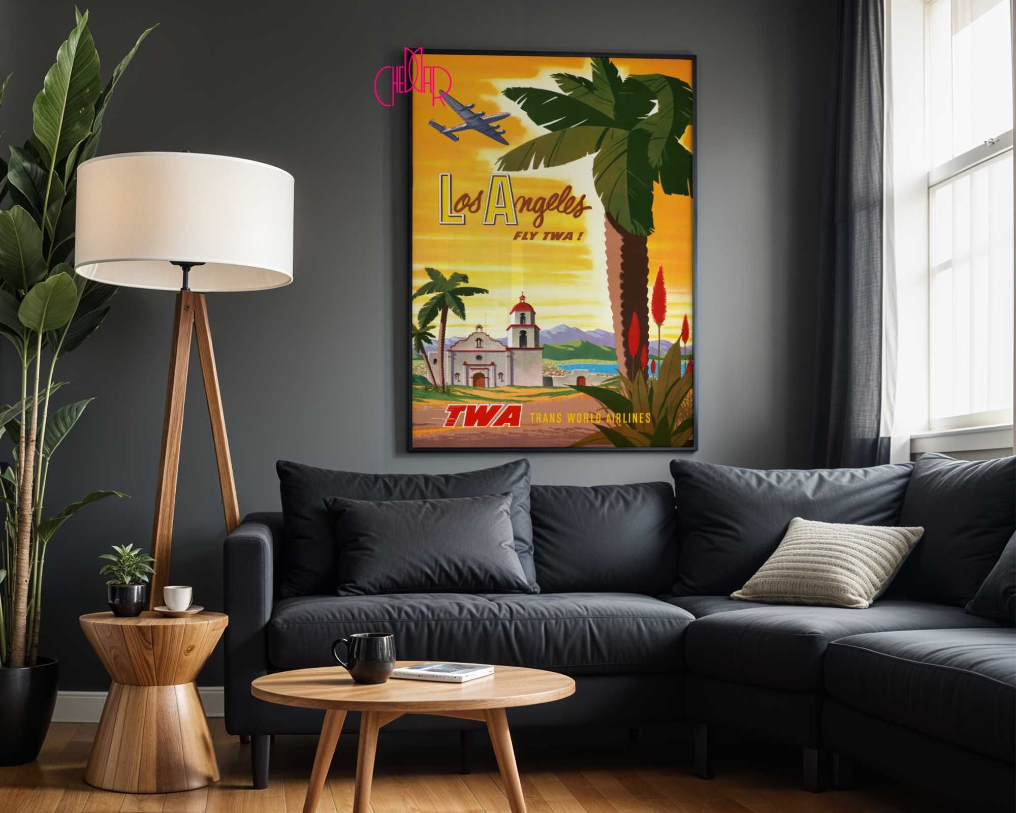 Plakat Retro "Los Angeles – Fly TWA", Vintage, USA, 61x91