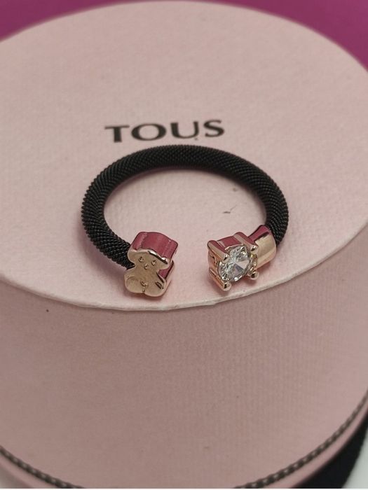 Pierścionek 16 z misiem różowe i ciemne srebro vermeil 925