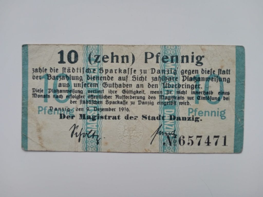Banknoty Gdańsk - 2 szt. 10 i 50 pfennigów z 1916 r.
