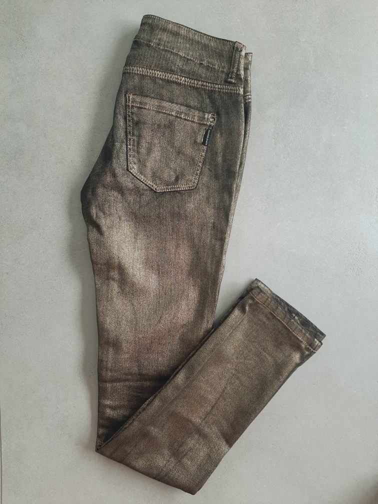 Złote spodnie jeansy rurki Mango rozm. 34