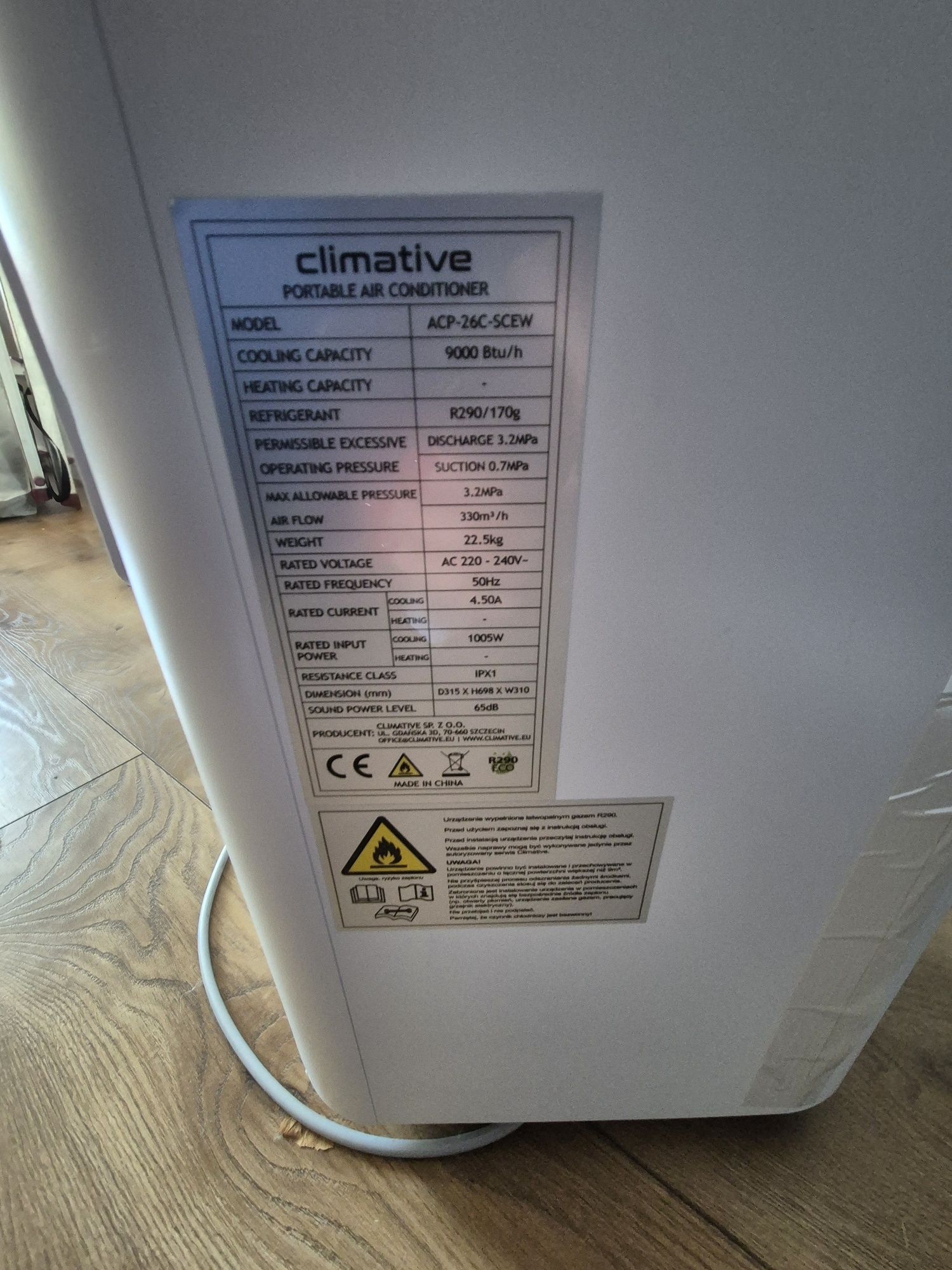 Klimatyzator przenośny. Nowy.
