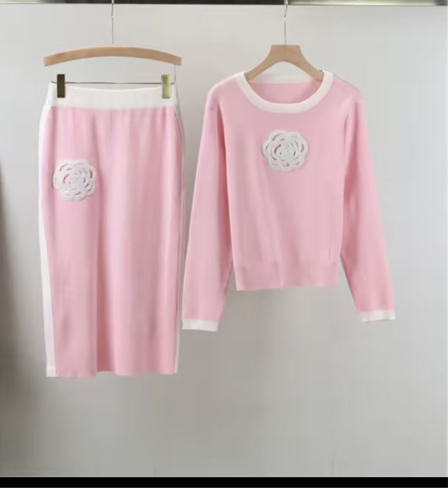 Kontantto komplet w rozu sweter spodnica dzianina xs-3xl