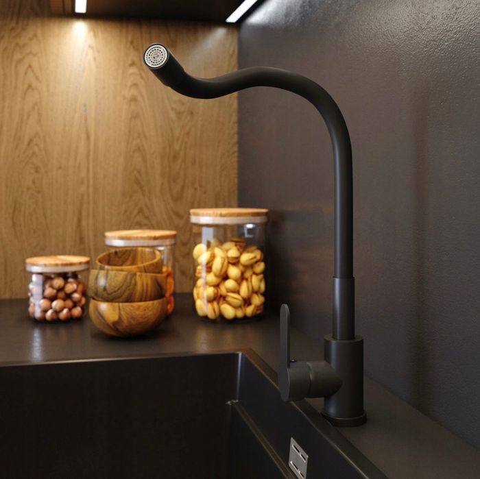 Bateria kuchenna czarna elastyczna wylewka kran czarny giętka