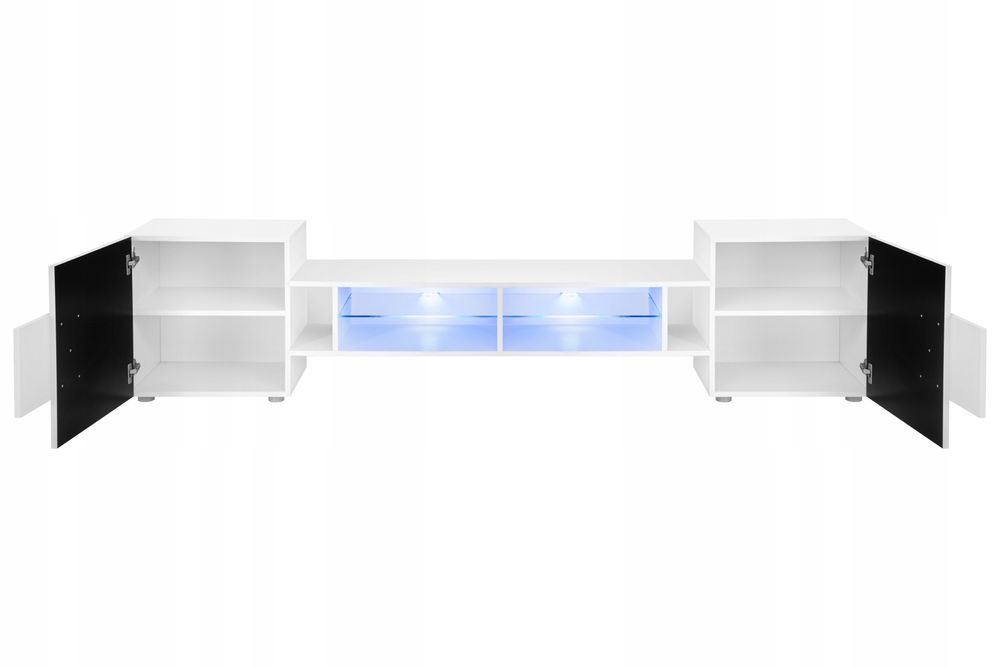 Pan Igiełka Szafka RTV LED Połysk Mat Czarny Biały Dąb Wotan Loft