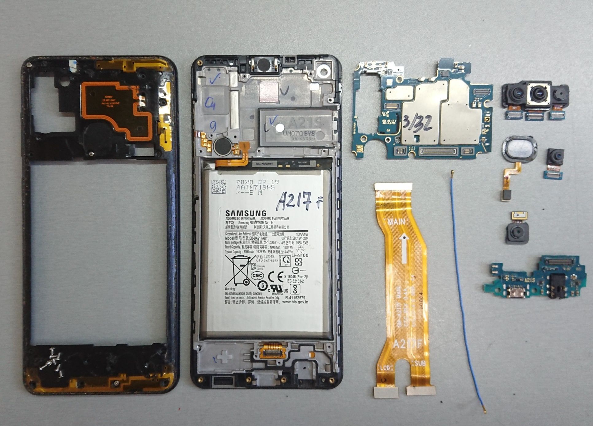 Samsung A127F  A21s Плата АКБ Крышка Шлейф Разъем Камера. Оригинал.