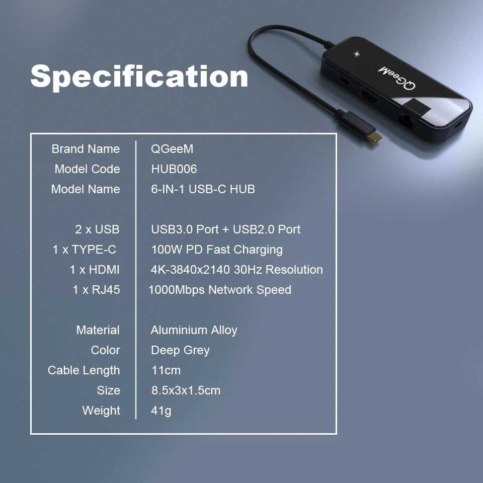 USB хаб 6 в 1 QGeeM Macbook новий