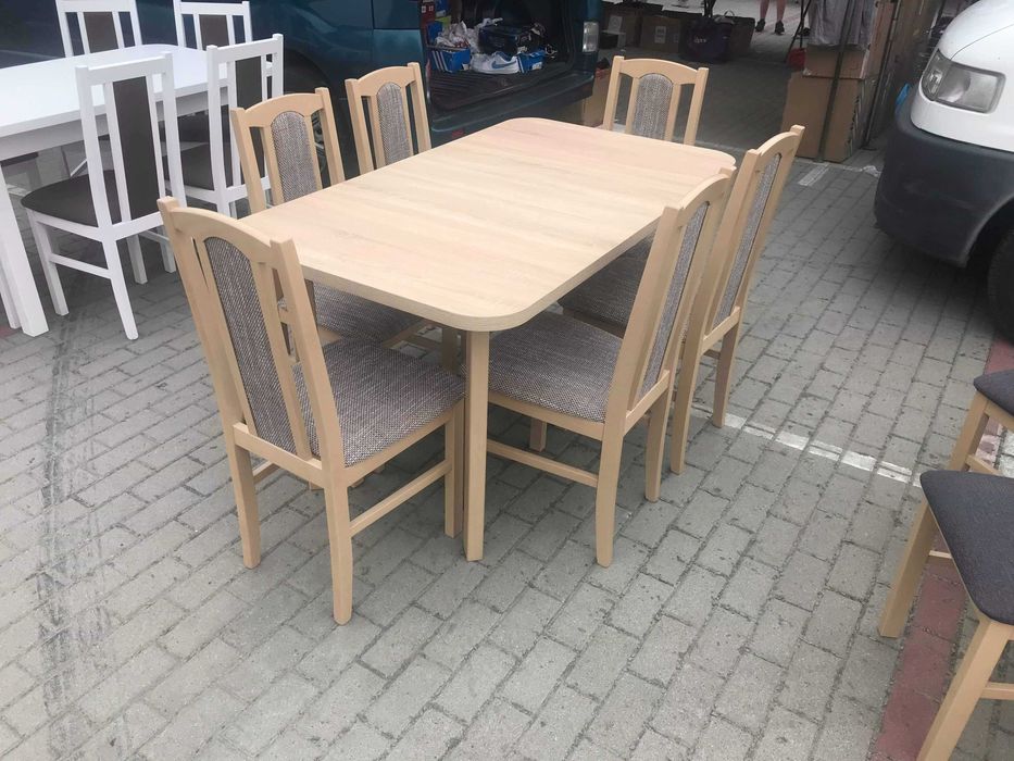 Nowe : STÓŁ 80x140/180 + 6 KRZESEŁ, SONOMA + CAPUCCINO , dostawa  PL