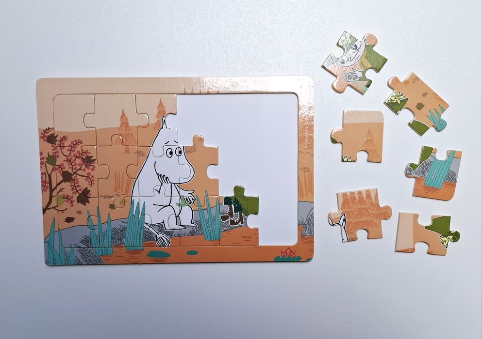 2x Puzzle drewniane ramkowe Max Moomin 3+ Muminki 15 elementów
