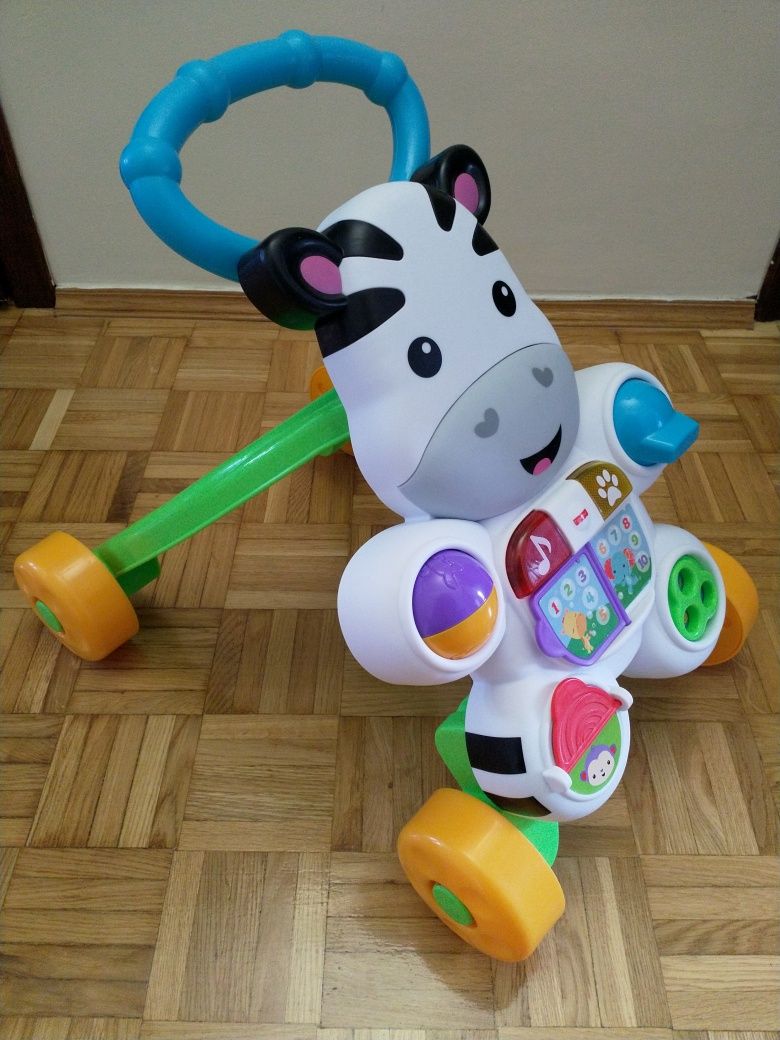 Chodzik pchacz jeździk zebra Fisher Price zabawka edukacyjna j. polski