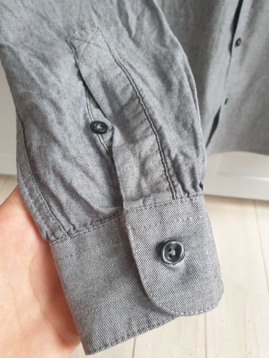 Szara bawełniana koszula męska z długim rękawem S H&M