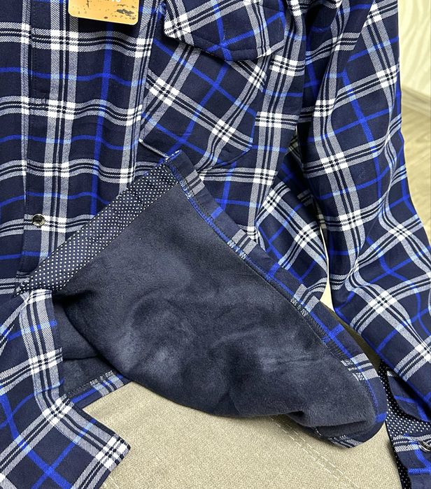 Тепла чоловіча сорочка 54 56 58 60 62 в клітинку фліс зима велюр