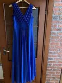 Elegancka wieczorowa sukienka niebieska z rozcięciem roz 38