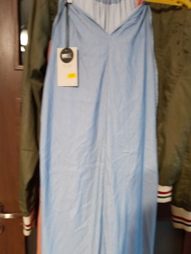 Sukienka dluga z metka M falbany jeans lekki