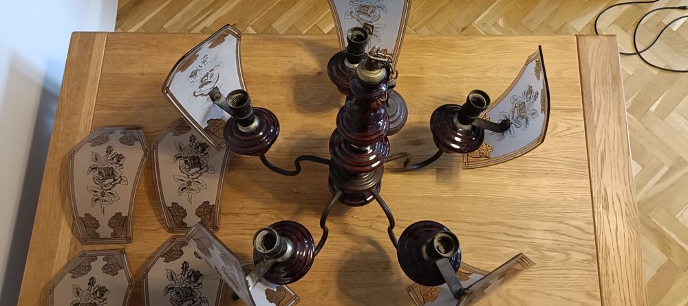 Piękny stary ceramiczny żyrandol PRL