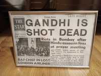Oprawiona okładka gazety, "Gandhi zastrzelony'"
