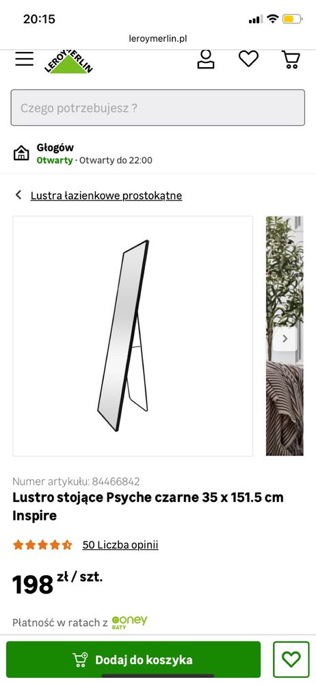 Lustro stojące w czarnej ramie