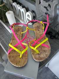 Nowe sandały japonki Blink neon żółty - różowy roz.37 wkładka 24cm