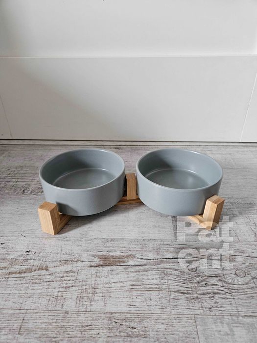 Miski ceramiczne dla psa kota zestaw 2 sztuki x 400 ml szare