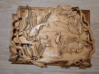 Різьблена картина з дерева (панно) дикі качки