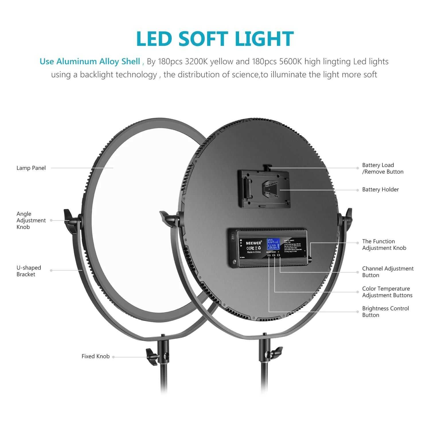 NEEWER NL-360ARC 18 cali Ultra cienka 2-kolorowa okrągła lampa LED 70W