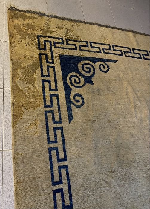 Tapete Persa, feito à mão, amarelo/dourado e azul marinho