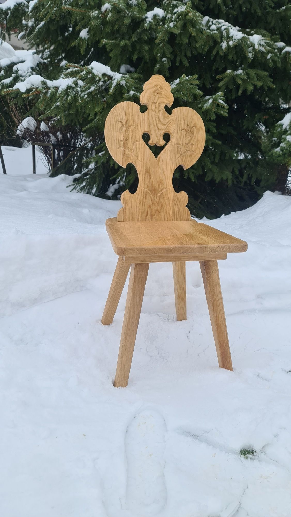 Krzesło Zydel Dębowe dąb rzeźbione góralskie z litego drewna