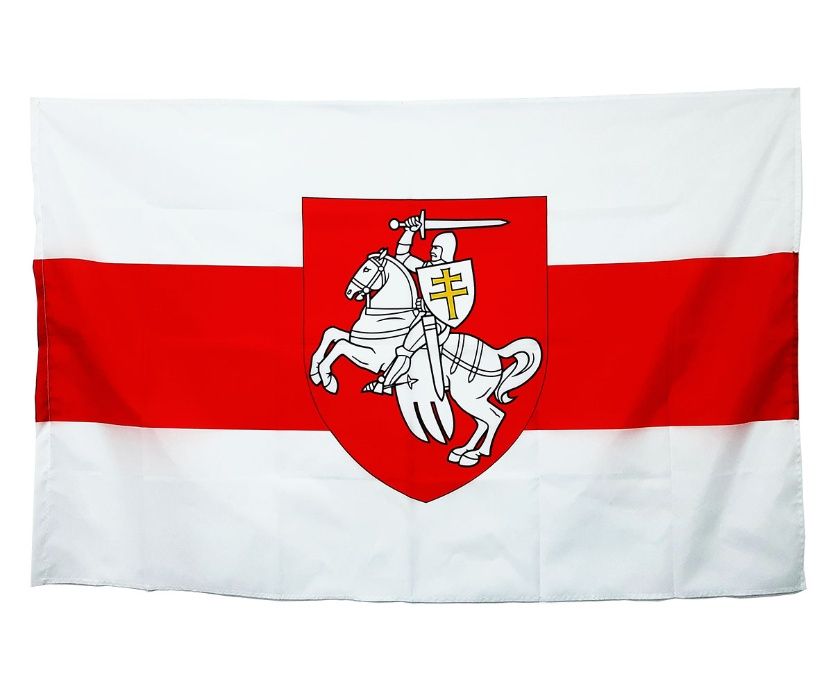 Флаг Погоня бело красно белый с гербом
