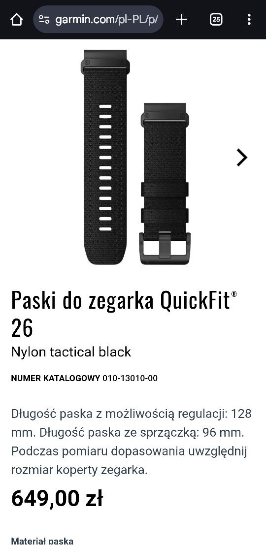 Pasek nylonowy Garmin 26mm Fenix, tactix, instinct