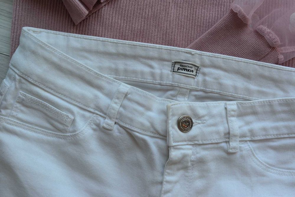 białe spodnie~ jeansy~ rurki~ dziury~ Skinny~ Pimkie r.34/36
