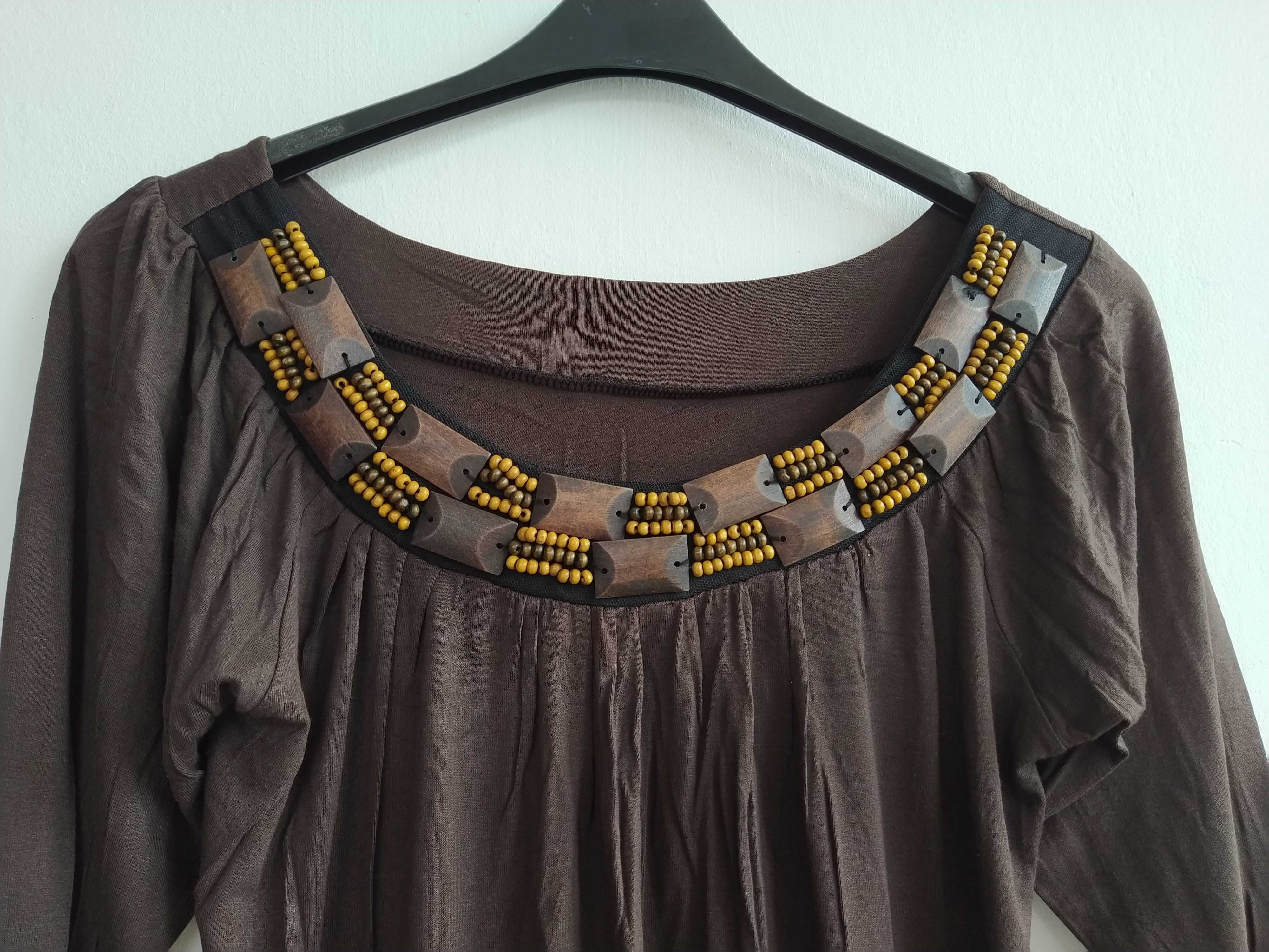 Túnica /  Camisola castanha estilo étnico - Tamanho L