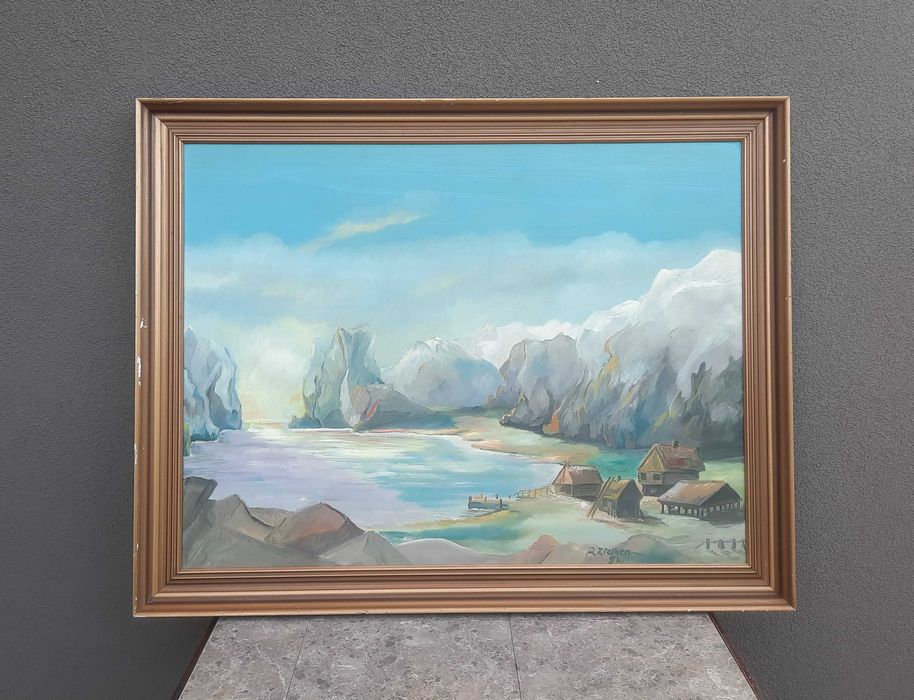 57 Pejzaż duży obraz olej na płycie sygnowany 52r