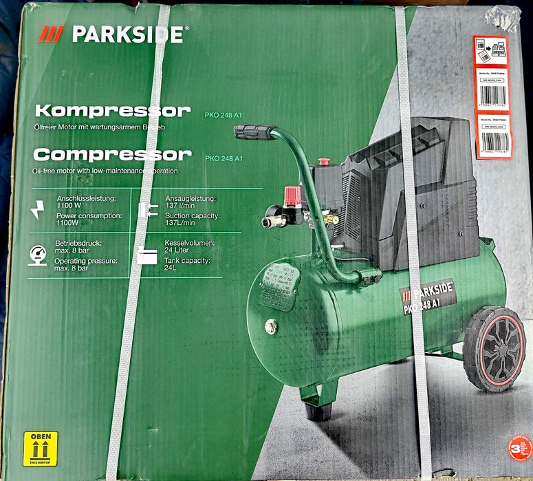 Безмасляний компресор тихий 1100Вт 68db Parkside PSKO 248 A1